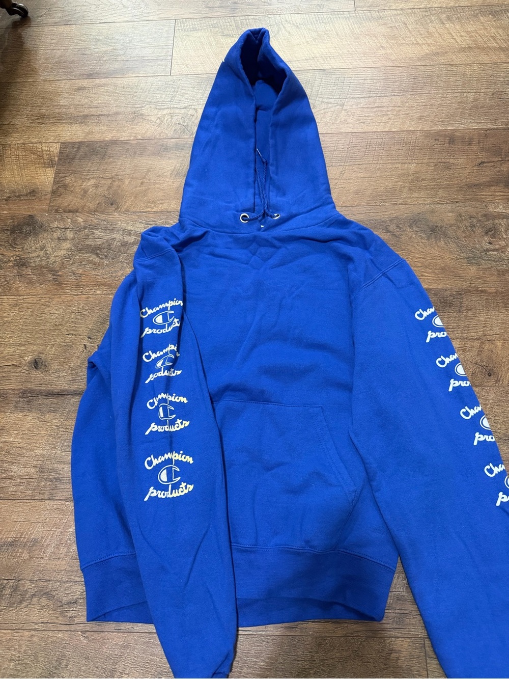 Champion Blue Pullover Hoodie with Branded Neck Tag